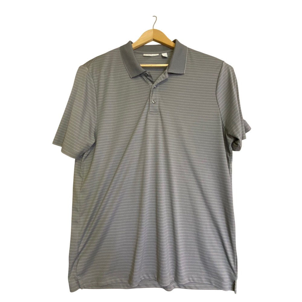 Perry Ellis Portfolio Mens XL Polo Shirt Gray Striped Short Sleeve Performance